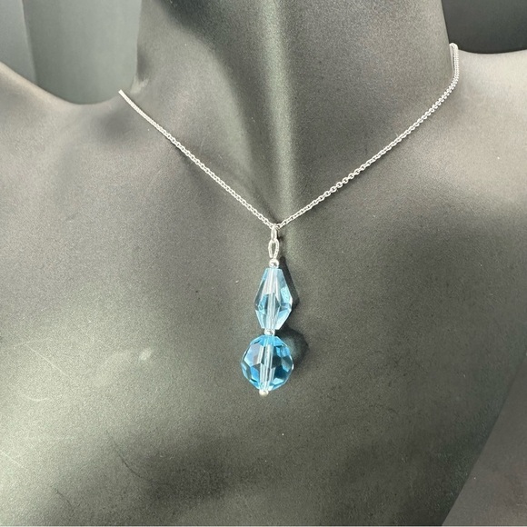 Swarovski Elements Blue and Sterling Silver Teardrop Necklace - Picture 1 of 9